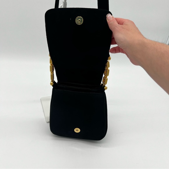 Vintage Frenchy of California Suede Crossbody Bag Black Gold Chain Strap USA - Picture 5 of 12